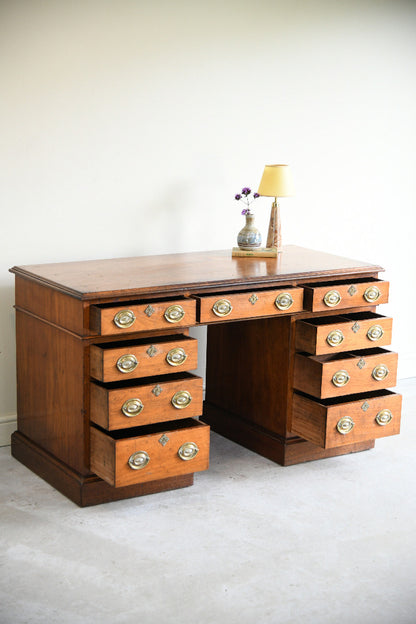 Antique Walnut Pedestal Desk by J. Ridge, Croydon