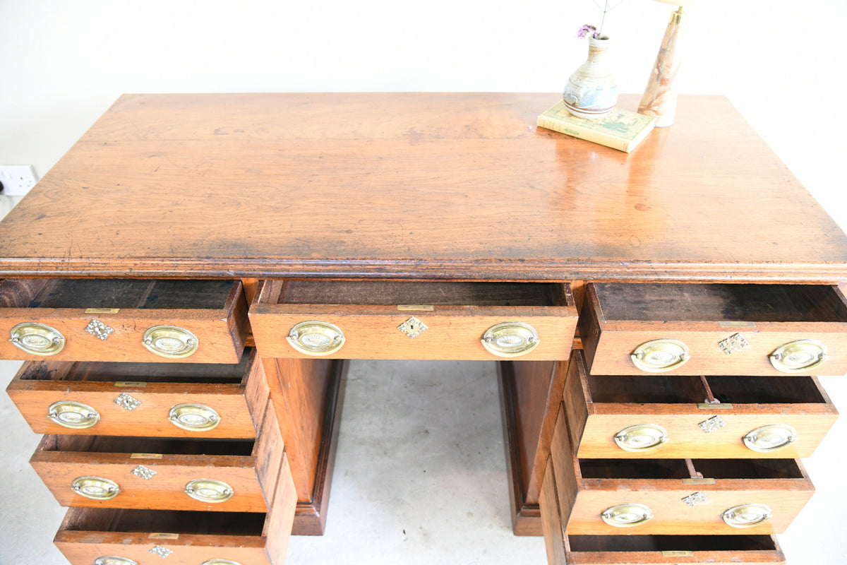 Antique Walnut Pedestal Desk by J. Ridge, Croydon
