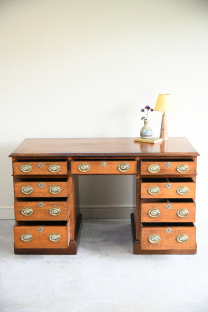 Antique Walnut Pedestal Desk by J. Ridge, Croydon