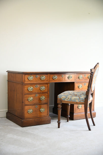 Antique Walnut Pedestal Desk by J. Ridge, Croydon
