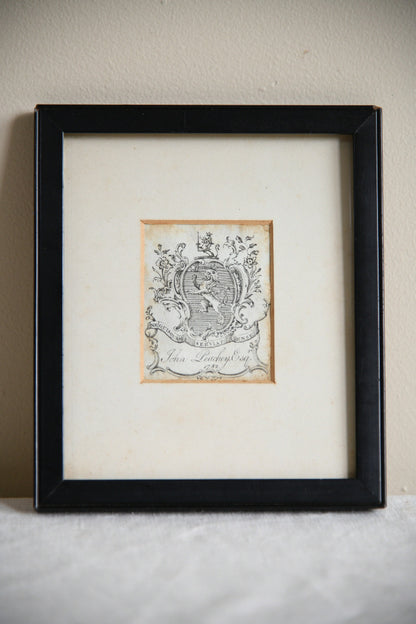 Framed 18th Century Armorial Bookplate of John Peachey Esq