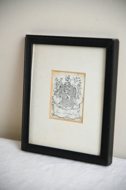 Framed 18th Century Armorial Bookplate of John Peachey Esq
