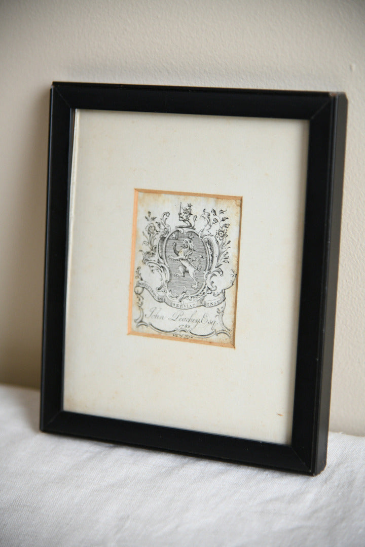 Framed 18th Century Armorial Bookplate of John Peachey Esq