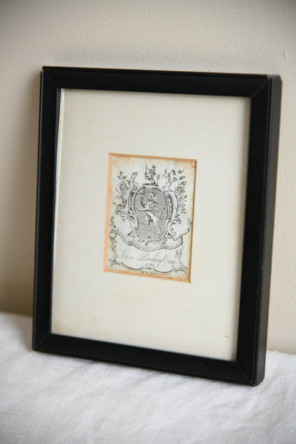Framed 18th Century Armorial Bookplate of John Peachey Esq