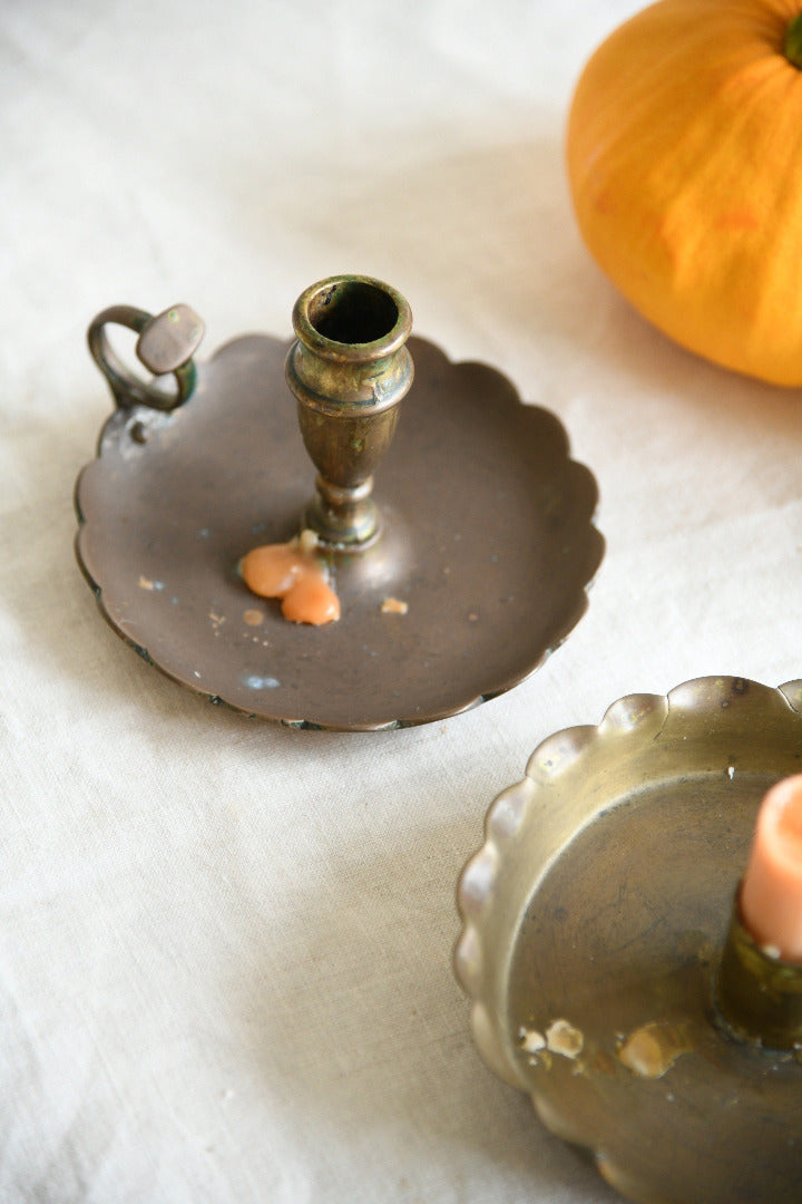 Antique Brass Chambersticks Candle Holders