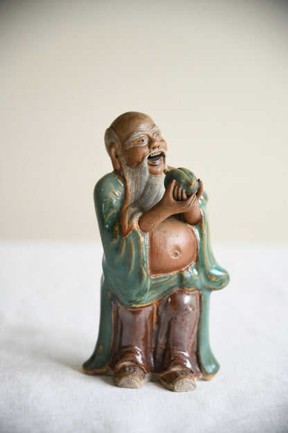 Vintage Chinese Shiwan Pottery Shou Lao God of Longevity Figure