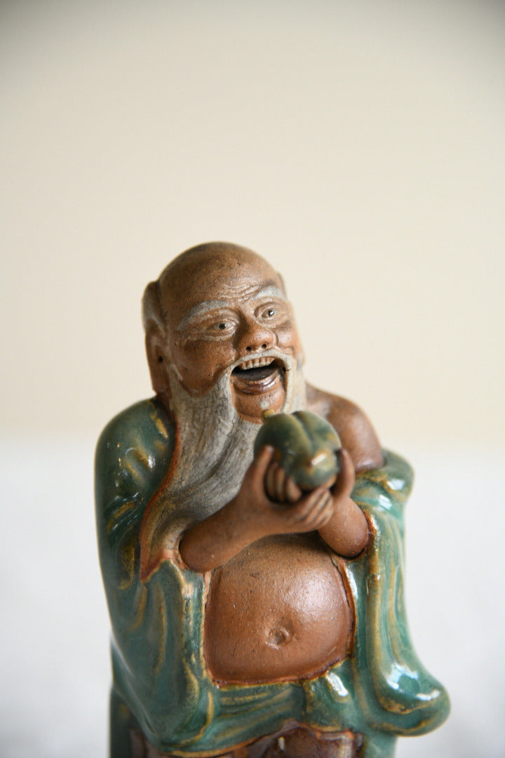 Vintage Chinese Shiwan Pottery Shou Lao God of Longevity Figure