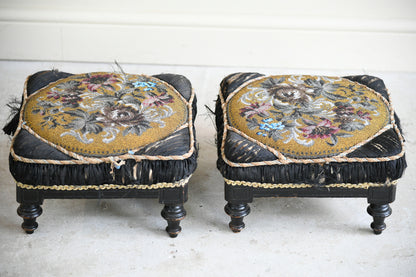 Pair of Victorian Beadwork & Silk Footstools