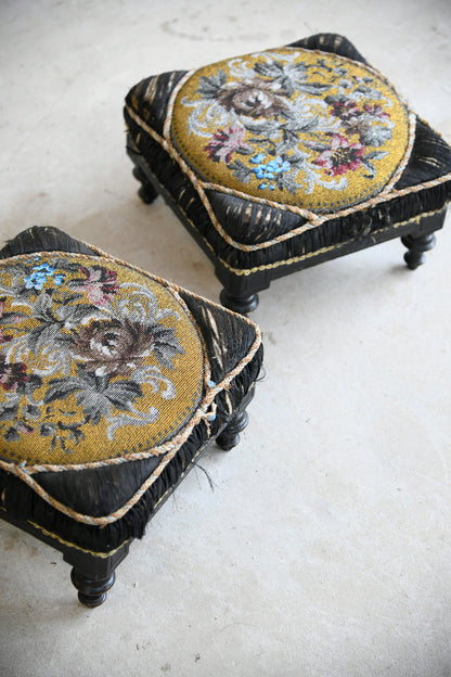 Pair of Victorian Beadwork & Silk Footstools