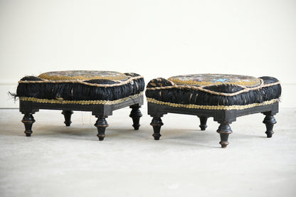 Pair of Victorian Beadwork & Silk Footstools