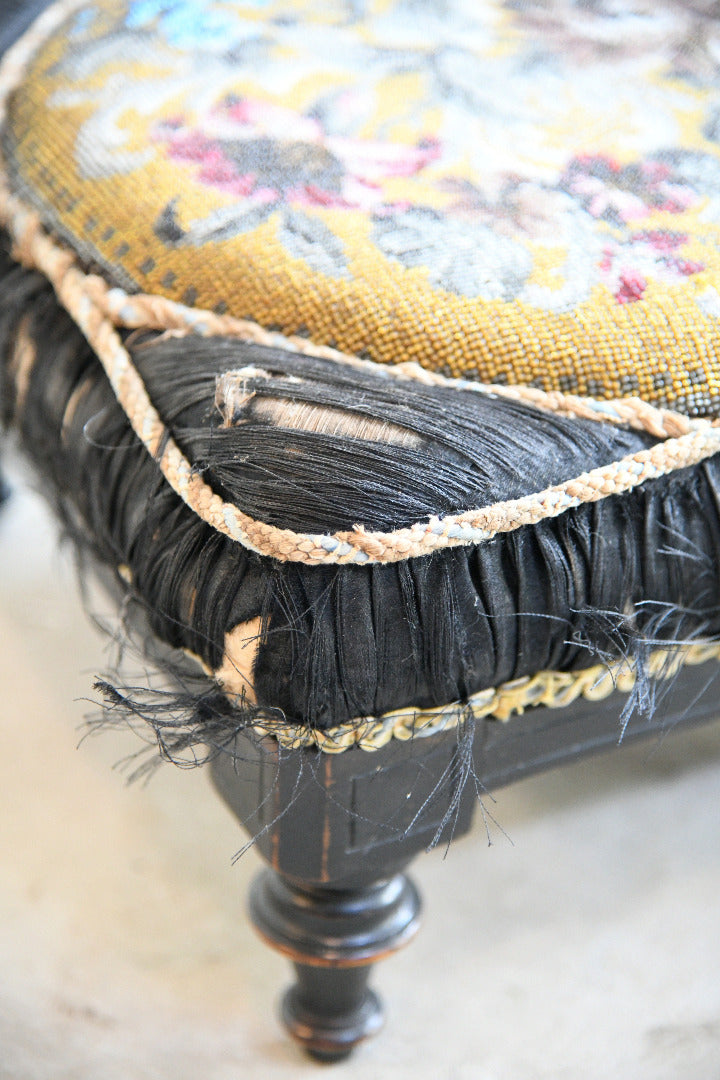 Pair of Victorian Beadwork & Silk Footstools