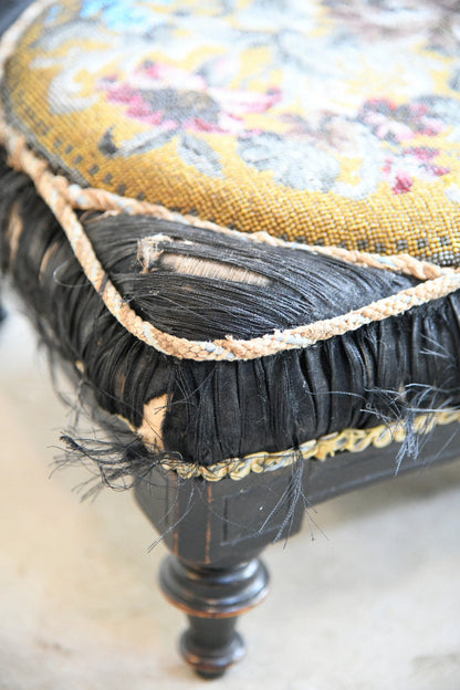 Pair of Victorian Beadwork & Silk Footstools