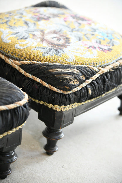 Pair of Victorian Beadwork & Silk Footstools