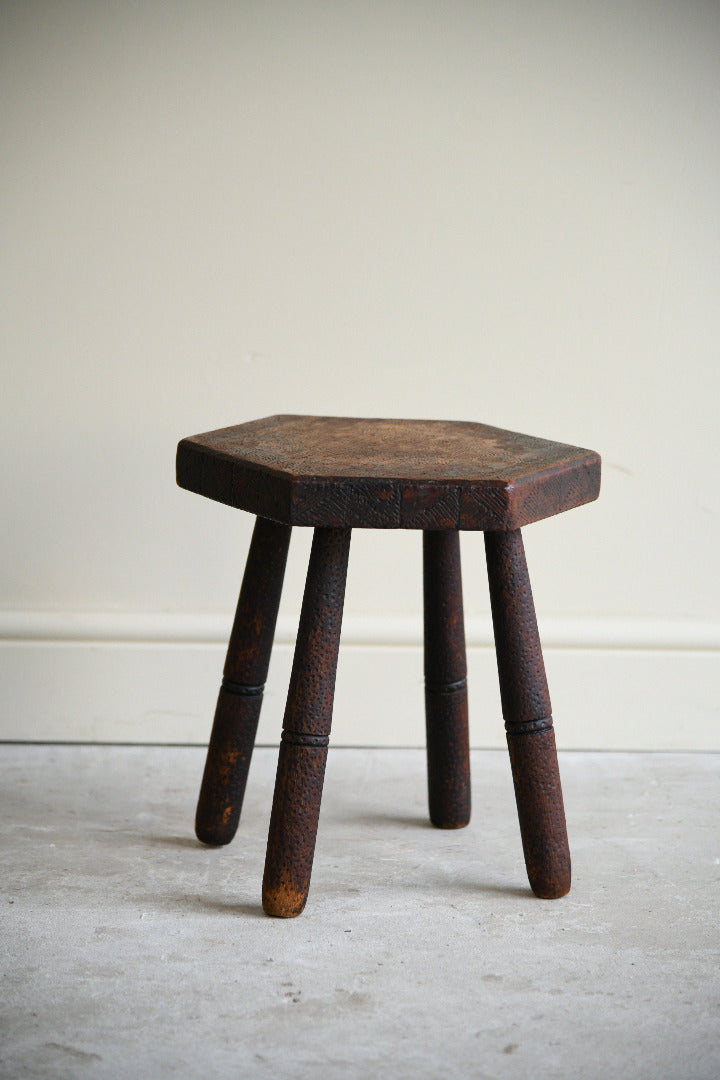 Early 20th Century Folk Art Pokerwork Stool