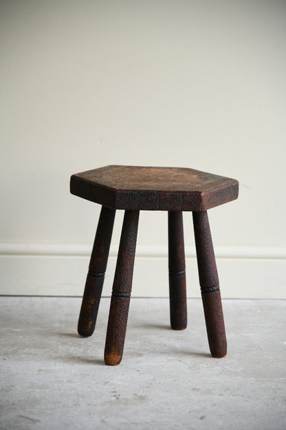 Early 20th Century Folk Art Pokerwork Stool