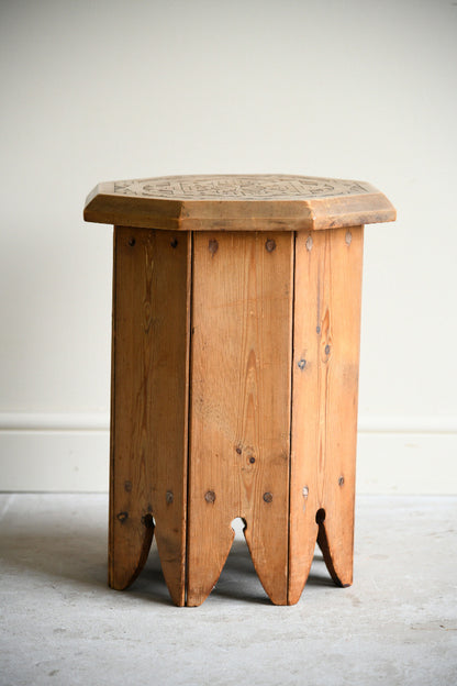 Early 20th Century Folk Art Carved Pine Octagonal Side Table