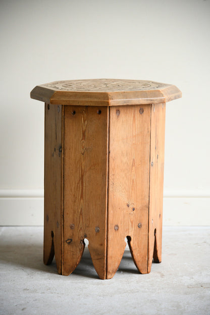 Early 20th Century Folk Art Carved Pine Octagonal Side Table