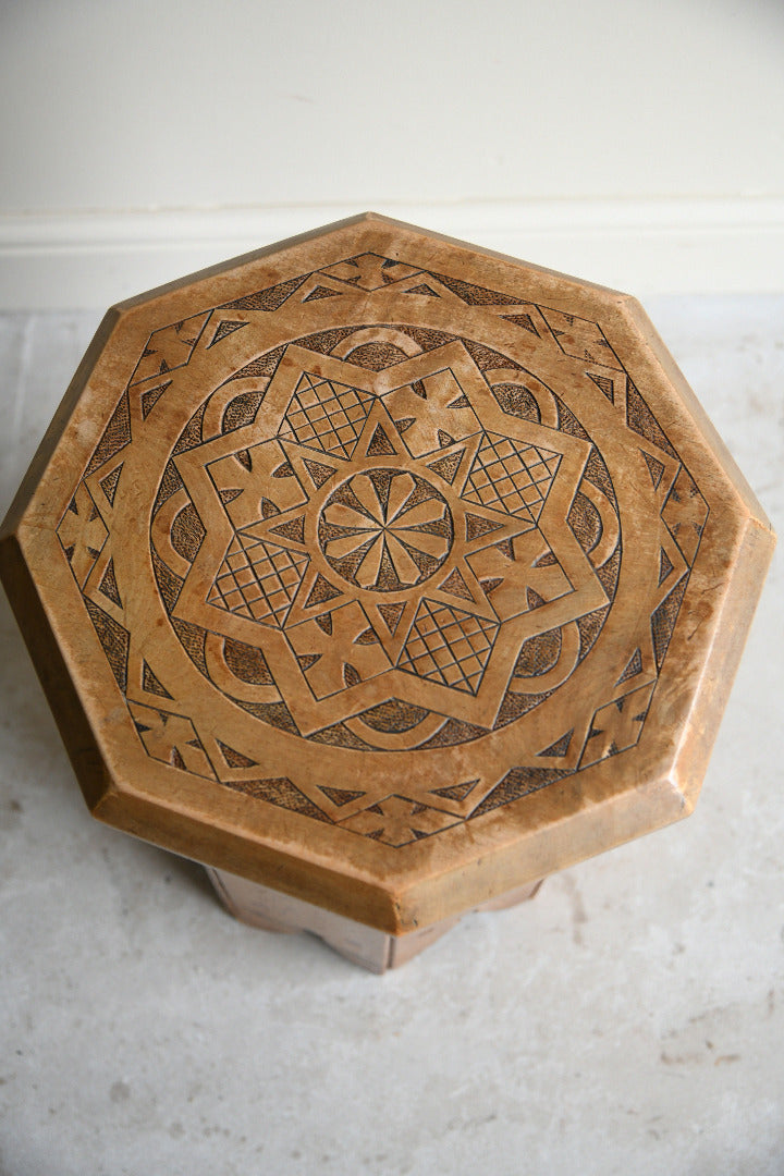 Early 20th Century Folk Art Carved Pine Octagonal Side Table