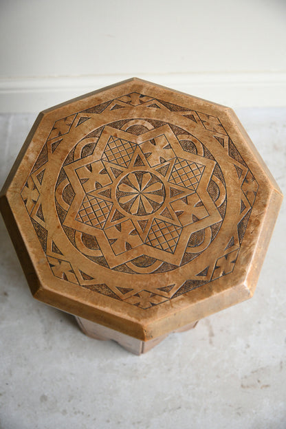 Early 20th Century Folk Art Carved Pine Octagonal Side Table