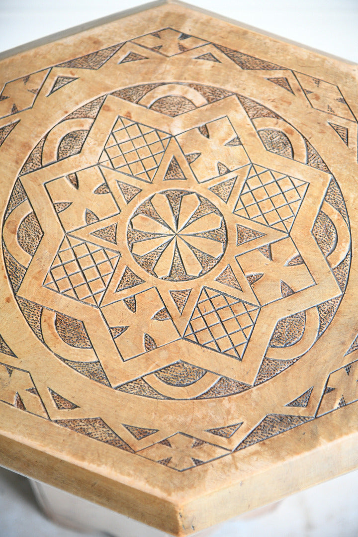 Early 20th Century Folk Art Carved Pine Octagonal Side Table