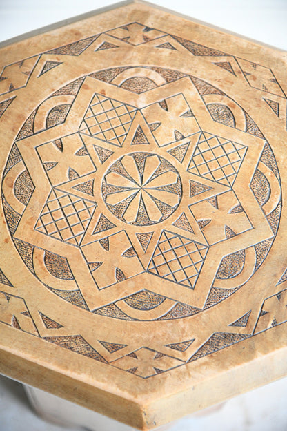 Early 20th Century Folk Art Carved Pine Octagonal Side Table