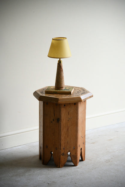 Early 20th Century Folk Art Carved Pine Octagonal Side Table