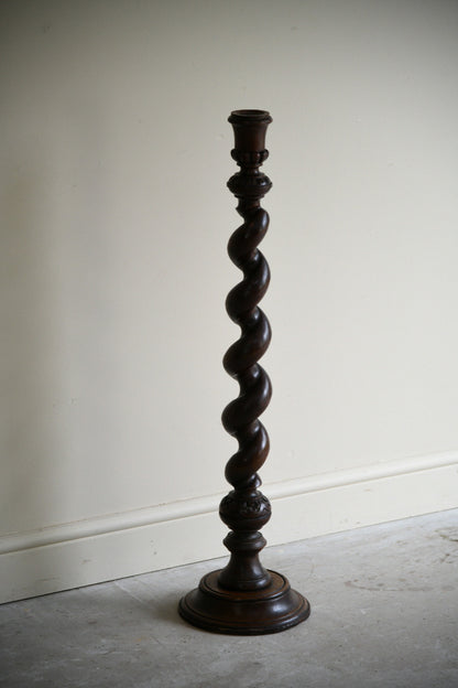 Antique Carved Oak Barley Twist Candlestick