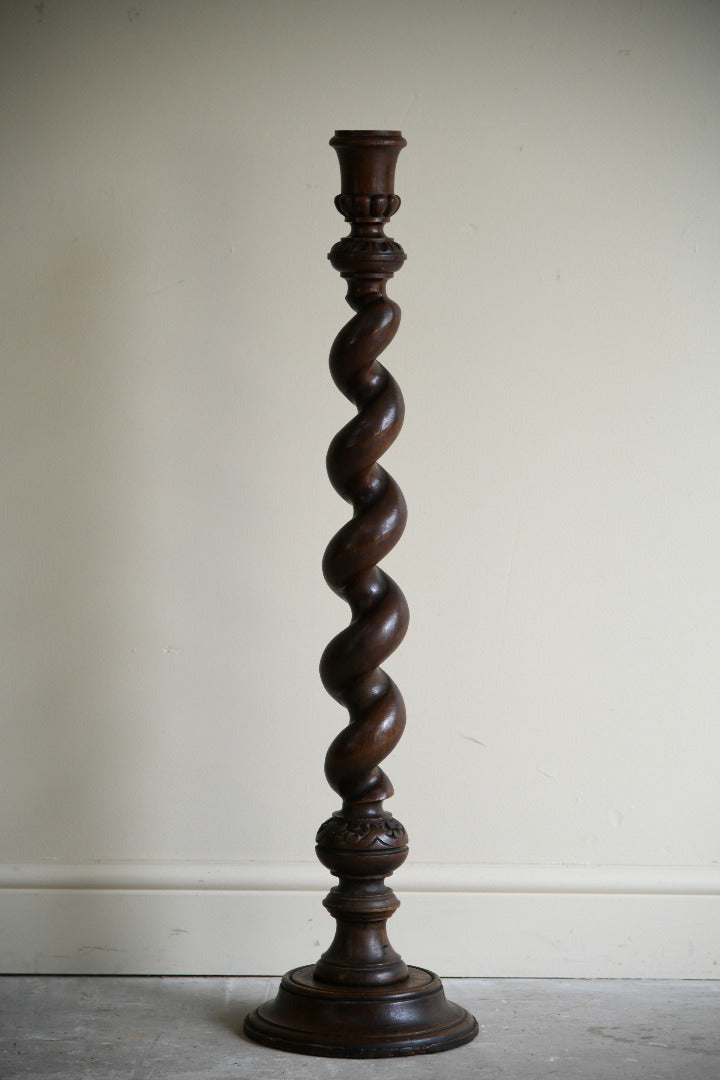 Antique Carved Oak Barley Twist Candlestick