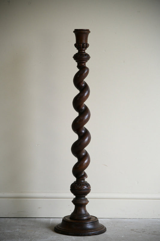 Antique Carved Oak Barley Twist Candlestick