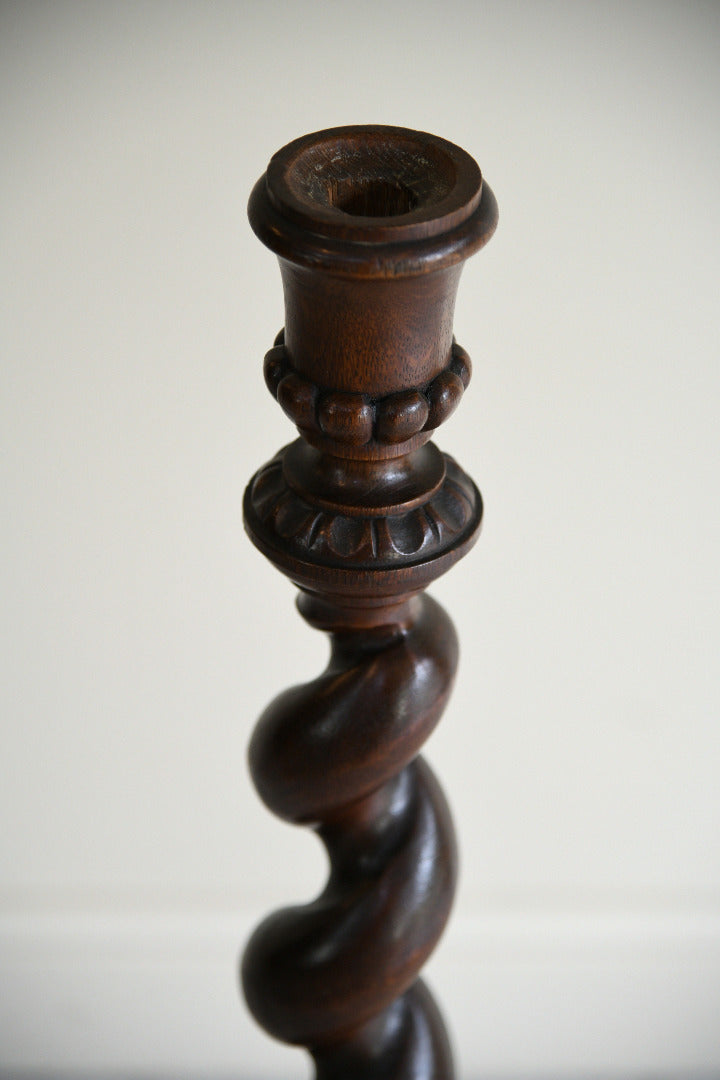 Antique Carved Oak Barley Twist Candlestick