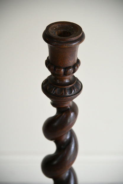 Antique Carved Oak Barley Twist Candlestick
