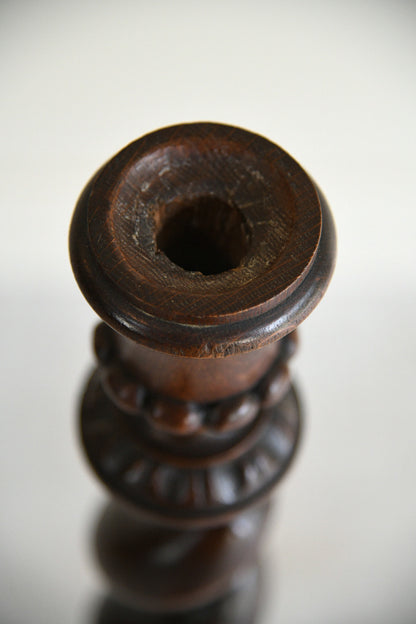 Antique Carved Oak Barley Twist Candlestick
