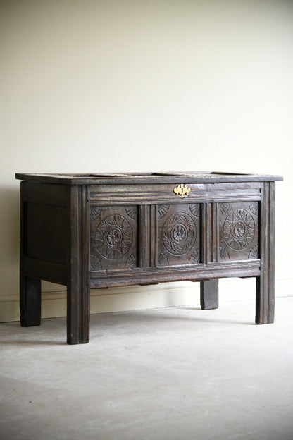 Late 17th Century Carved Oak Coffer Blanket Chest