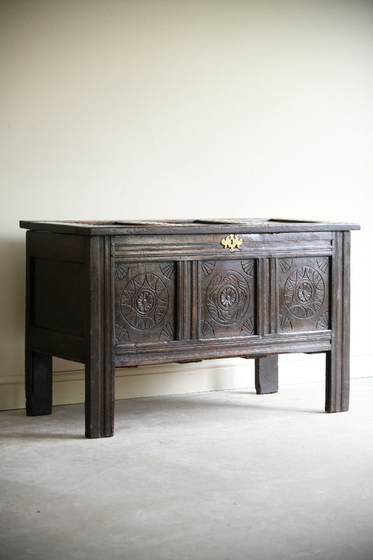 Late 17th Century Carved Oak Coffer Blanket Chest