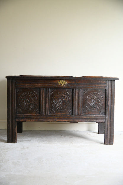 Late 17th Century Carved Oak Coffer Blanket Chest