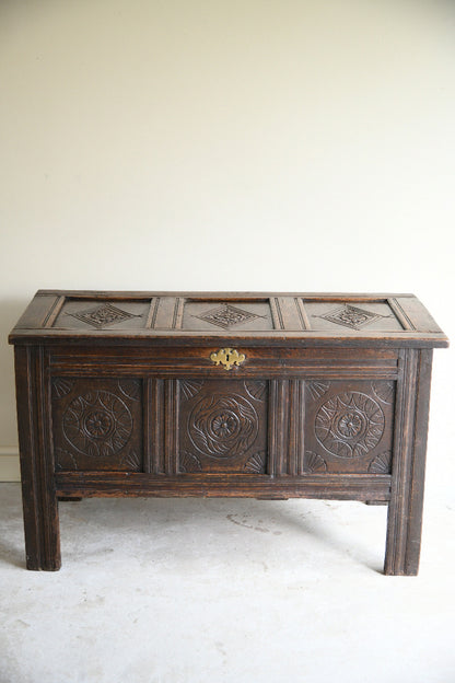 Late 17th Century Carved Oak Coffer Blanket Chest