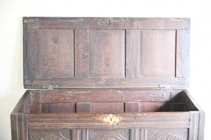 Late 17th Century Carved Oak Coffer Blanket Chest