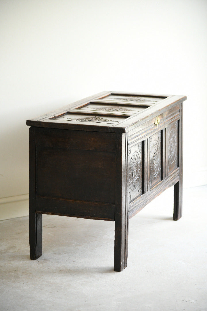 Late 17th Century Carved Oak Coffer Blanket Chest