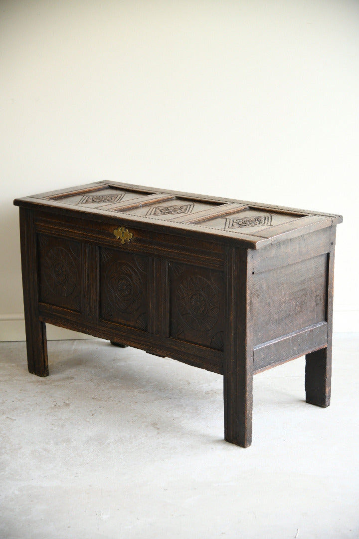 Late 17th Century Carved Oak Coffer Blanket Chest