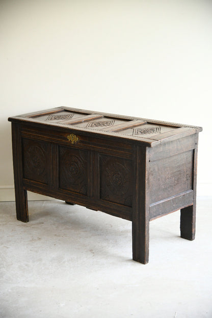Late 17th Century Carved Oak Coffer Blanket Chest