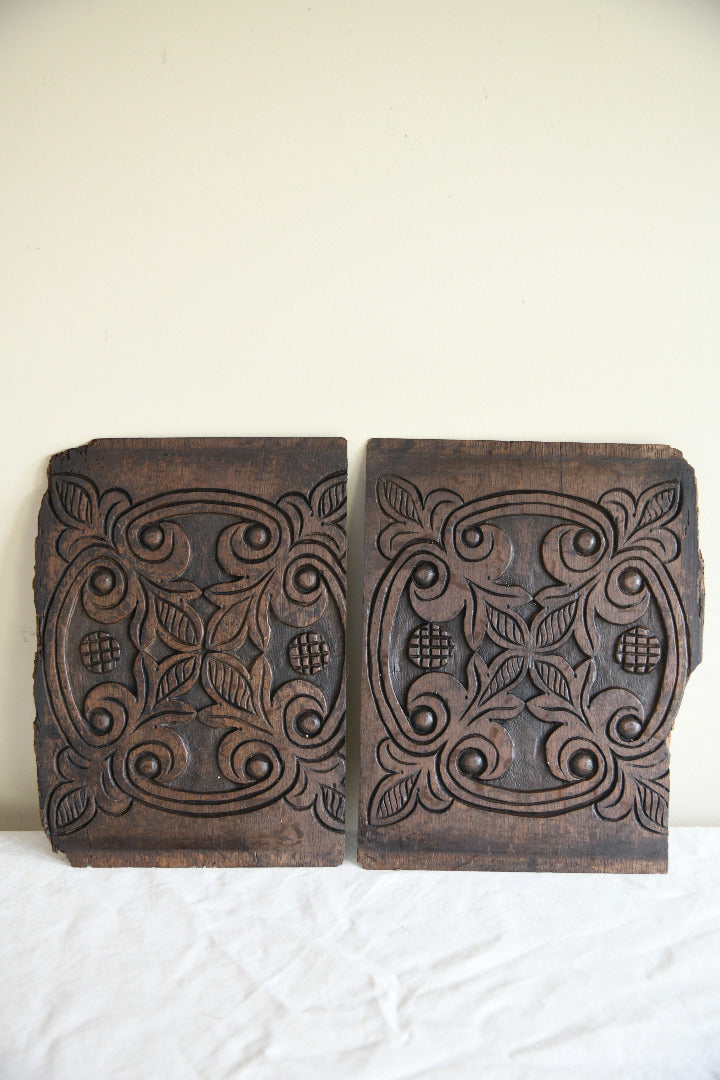 Pair of Antique Carved Oak Foliate Panels