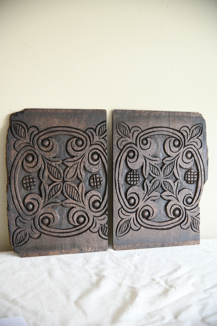Pair of Antique Carved Oak Foliate Panels