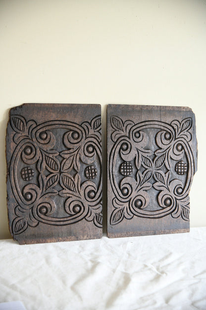Pair of Antique Carved Oak Foliate Panels