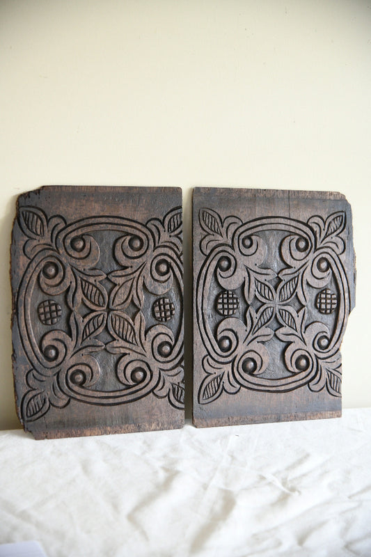 Pair of Antique Carved Oak Foliate Panels