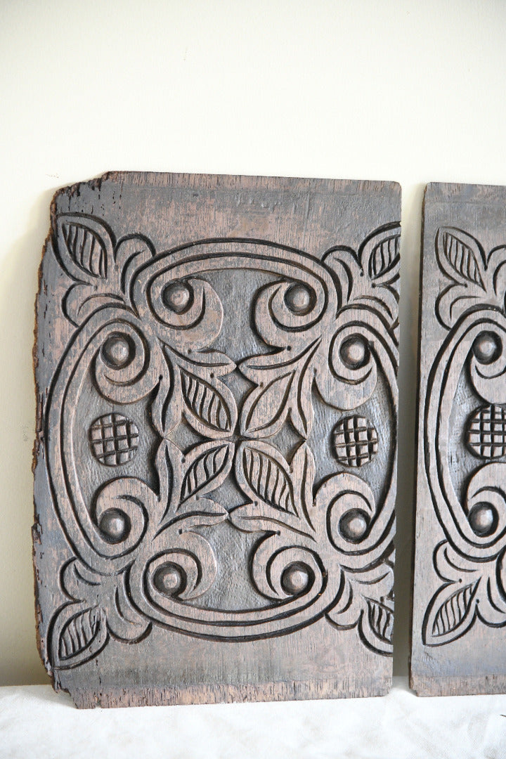 Pair of Antique Carved Oak Foliate Panels