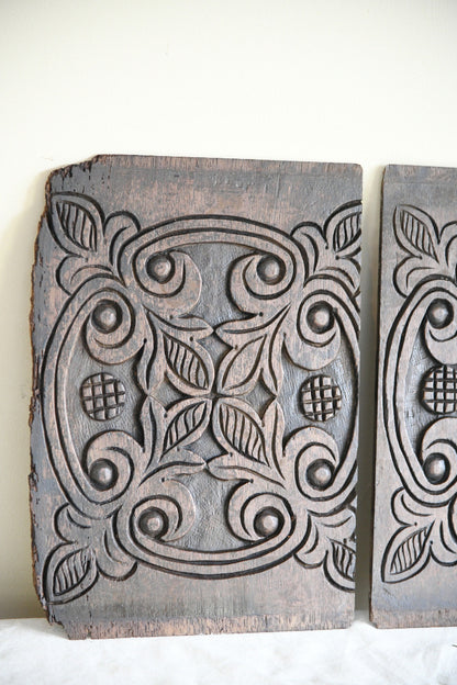 Pair of Antique Carved Oak Foliate Panels