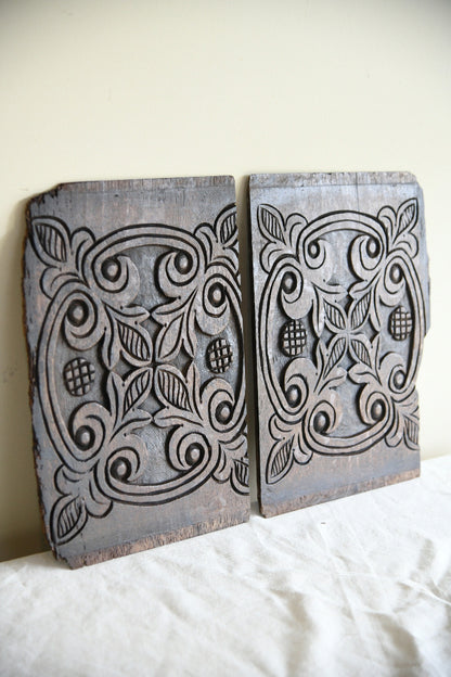 Pair of Antique Carved Oak Foliate Panels