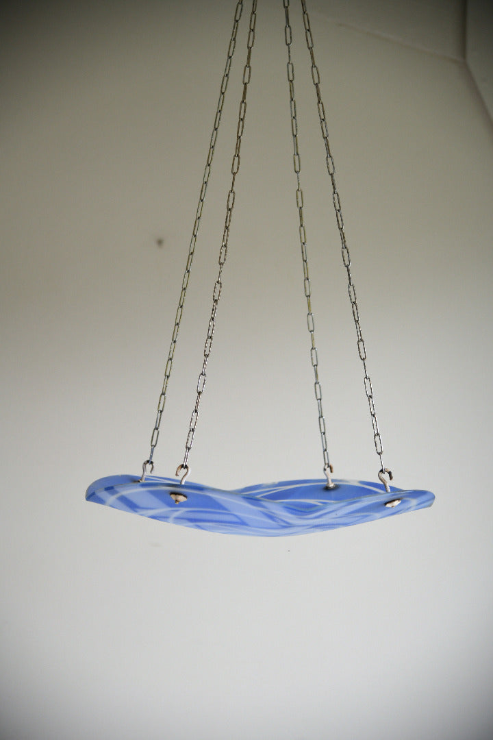 French Art Deco Loys Lucha Blue & White Enamelled Glass Ceiling Light Shade