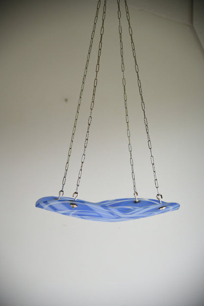 French Art Deco Loys Lucha Blue & White Enamelled Glass Ceiling Light Shade