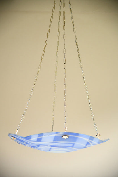 French Art Deco Loys Lucha Blue & White Enamelled Glass Ceiling Light Shade